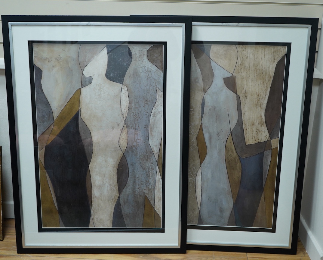 A pair of large colour prints, abstract figures, 87 x 54cm. Condition - good